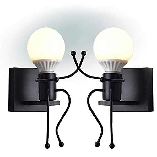 LZGS Go Swing Bands Humanoid Wandleuchte kreativ Cartoon Wandlampen Innen Industrie Wand Lampe Lampe max für 60 W E27 Basis für Schlafzimmer Kinderzimmer Flur Restaurant Treppe (2PCS Robot Noir)… von LZGS Go Swing Bands