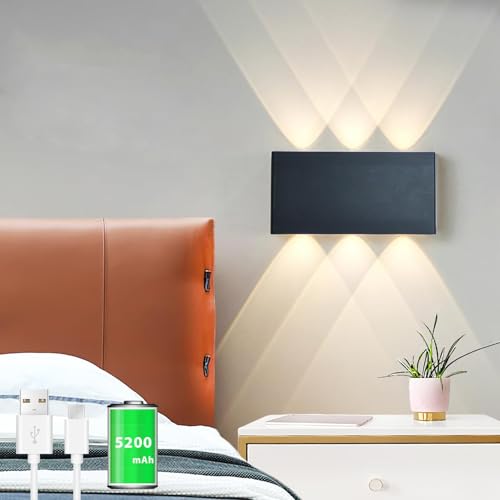 Akku Wandlampe, mit Touch Control Schalter LED Magnetisch Akku Wandleuchte 5200mAh Kabellose Wandlampe 3 Modi Helligkeitsstufen, ideal für Loft Flur Schlafzimmer (Schwarz) von LZGS Go Swing Bands