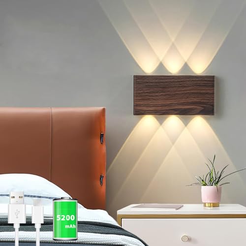 Akku Wandlampe, mit Touch Control Schalter LED Magnetisch Akku Wandleuchte 5200mAh Kabellose Wandlampe 3 Modi Helligkeitsstufen, ideal für Loft Flur Schlafzimmer (Walnuss) von LZGS Go Swing Bands