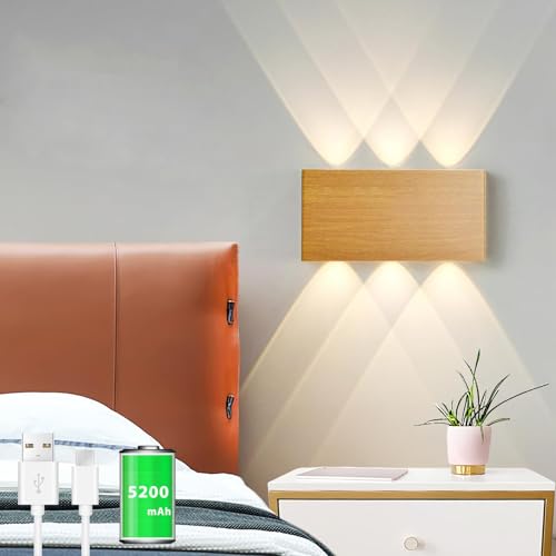Akku Wandlampe, mit Touch Control Schalter LED Magnetisch Akku Wandleuchte 5200mAh Kabellose Wandlampe 3 Modi Helligkeitsstufen, ideal für Loft Flur Schlafzimmer (Hölzern) von LZGS Go Swing Bands