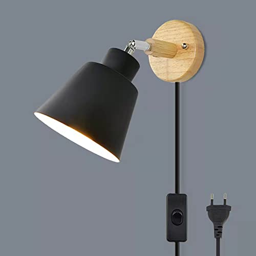 LZGS Go Swing Bands Wandlampe mit Schalter Macaron E27 Lampentyp Zugschnurschalter Wandleuchte Holz Nachttischlampe für Wohn- Und Schlafzimmer (Schwarz 2) von LZGS Go Swing Bands