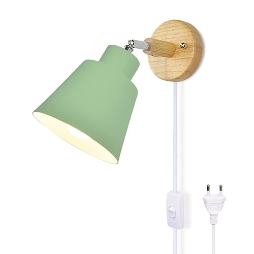 LZGS Go Swing Bands Wandlampe mit Stecker Macaron Wandlampe mit Schalter E27 Lampentyp Holz Nachttischlampe für Wohn-und Schlafzimmer Einstellbar Stecker Wandlampe 110/220v (Grün Stecker) von LZGS Go Swing Bands