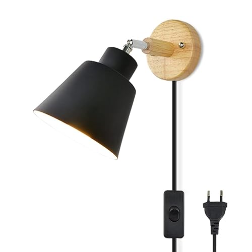 LZGS Go Swing Bands Wandlampe mit Stecker Macaron Wandlampe mit Schalter E27 Lampentyp Holz Nachttischlampe für Wohn-und Schlafzimmer Einstellbar Stecker Wandlampe 110/220v (Schwarz Stecker) von LZGS Go Swing Bands