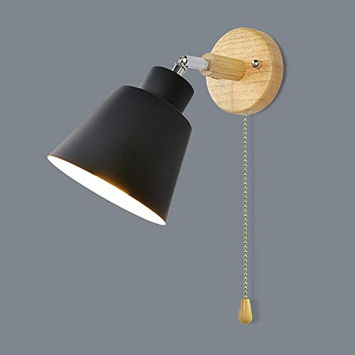 LZGS Go Swing Bands Wandlampe mit Schalter Macaron E27 Lampentyp Zugschnurschalter Wandleuchte Holz Nachttischlampe für Wohn- Und Schlafzimmer(Schwarz) von LZGS Go Swing Bands