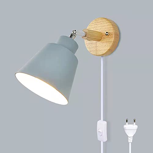 LZGS Go Swing Bands Wandlampe mit Schalter E27 Lampentyp Wohnzimmer Schlafzimmer Stecker Wandleuchte Macaron Einstellbar Nachttischlampe(Grau) von LZGS Go Swing Bands