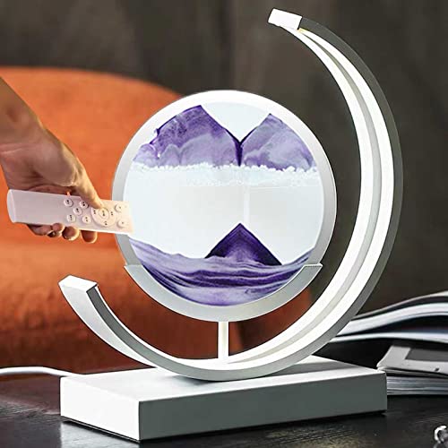 LZH FILTER 3D-Tiefsee-Sandlandschaftskunst, Bewegliches Sandbild rund Glas, 3 Helligkeitsstufen, Fließender Sandrahmen, Entspannender Desktop-Home-Office-Arbeitsdekor, Fernbedienungsschalter von LZH FILTER