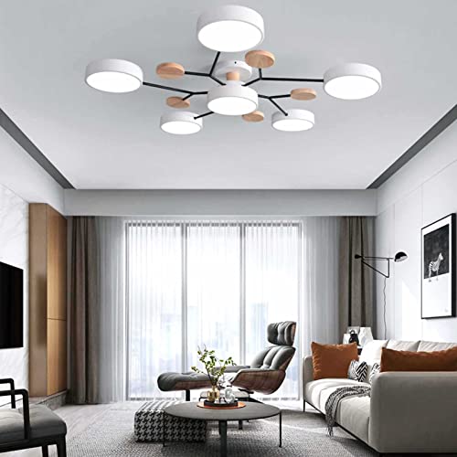 LZH FILTER Nordischer einfacher Wohnzimmer-Kronleuchter, 84W Kreative Modellier-Deckenleuchte, 7 Köpfe LED Dimmbare Deckenleuchte, Lampenschirm aus Weißem Acryl von LZH FILTER
