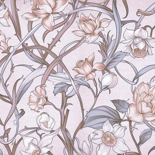 LZH-LP Blumen Selbstklebende Tapete Gold Silber Blumen Abzieh- und Aufkleberkontaktpapier, 44x600CM Blumenzweige Ranken Weben Entfernbarer Dekorativer Film von LZH-LP