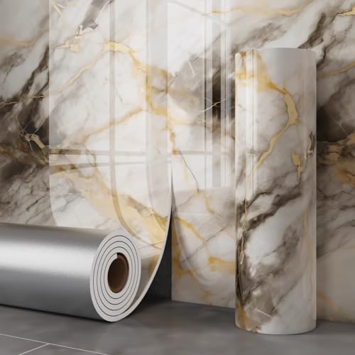 LZH-LP Selbstklebende Marmor-Wandaufkleber mit 3D-Hintergrund, 60x300CM selbstklebende IXPE-PVC-Aufkleberrolle, geräuschdämmende Wandpaneele für glatte und raue Oberflächen von LZH-LP