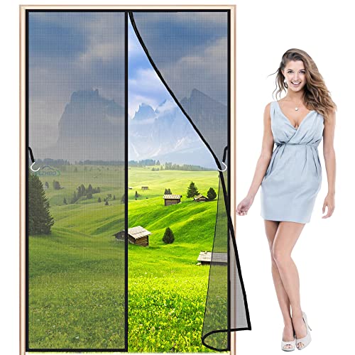 LZHBD Fliegengitter Magnet Tür, 105x185cm Fliegenvorhang Magnet Balkontür, Insektenschutz Vorhang, Moskitonetz türe, fliegentüren für Terrassentür Wohnzimmer, Schwarz L von LZHBD