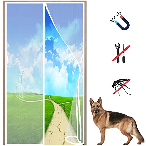 LZHBD Insektenschutz Fliegengitter Balkontür - 105x200 cm - Magnet Vorhang Fliegengitter Tür Vorhänge Klettmontage Tür Mückennetz für Balkontür Schiebetür Garage Fenster - Weiß von LZHBD