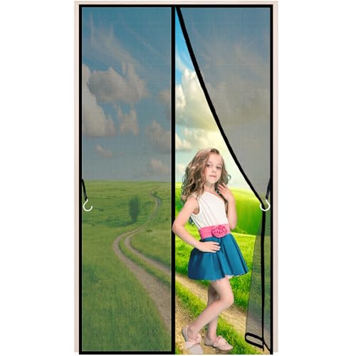 LZHBD Fliegengitter Magnet Tür, 130x205 cm Fliegenvorhang Magnet Balkontür, Insektenschutz Vorhang, Moskitonetz türe, fliegentüren für Terrassentür Wohnzimmer, Schwarz, Neuste Version von LZHBD
