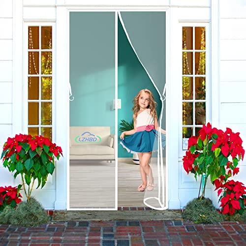 LZHBD Magnet Fliegengitter Tür, 125x210 cm Insektenschutz Moskitonetz Magnetischer Luft kann frei Strömen Magnet Vorhang Fliegenvorhang für Kellertür Balkontür, Weiß, Neuste Version von LZHBD