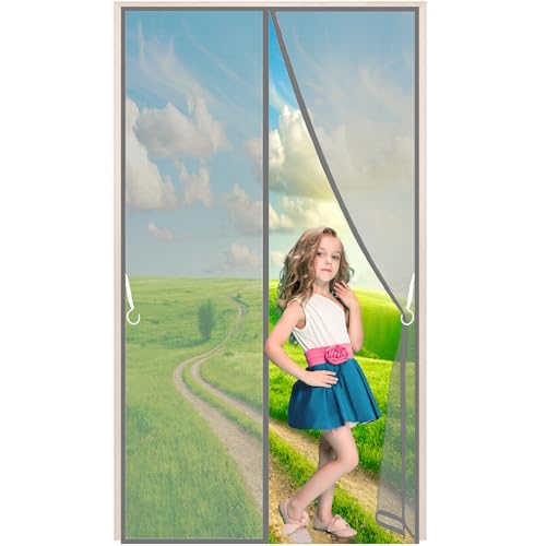 LZHBD Magnet Fliegengitter Tür, 95x190 cm Insektenschutz Balkontür Fliegenvorhang Moskitonetz Automatisches Schließen, ohne Bohren, für Wohnzimmer Terrassentür, Grau, Neuste Version von LZHBD