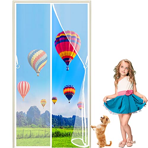 LZHBD Magnet Fliegengitter Tür 110 x 200 cm Balkontür Insektenschutz Tür Magnetischer Moskitonetz Tür - Fliegenvorhang - Klettband Selbstklebend Moskitonetz Vorhang für Balkontür Küche - Weiß von LZHBD