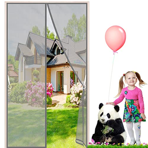 LZHBD Magnet Insektenschutz Tür, 105x190 cm Magnet Fliegengitter Tür, Netz Vorhänge mit Klettverschluss, Magnet Fliegenvorhang Ideal für die Balkontür/Wohnzimmer, Grau, Neuste Version von LZHBD