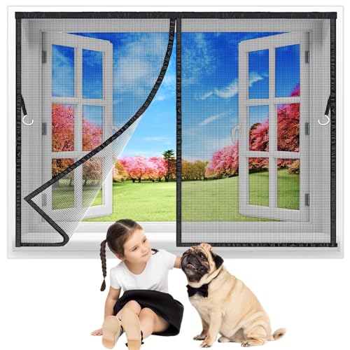 Magnet Fliegengitter BalkonFenster 40x90 cm, Magnet Fliegengitter Fenster Insektenschutz ohne Bohren Automatisch schließen für BalkonFenster TerrassenFenster Wohnzimmer Schwarz Neuste-Version von LZHBD