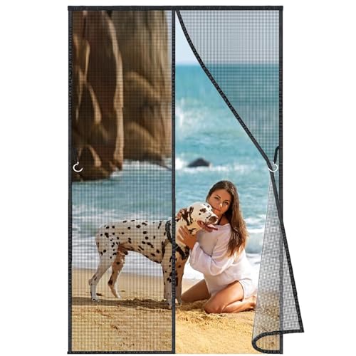 Magnet Fliegengitter Balkontür ohne Bohren 50x145 cm, Türvorhang Fliegenschutz Schiebetür, Insektenschutz Vorhang Tür durch leichte Montage Schwarz Neuste-Version von LZHBD