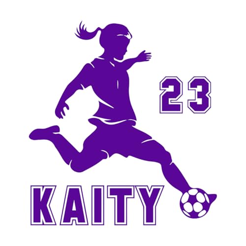 Personalisierter Wandaufkleber mit dem Namen eines Fußballmädchens, Babyzimmer, Mädchenzimmer, individueller Name, Fußballspieler, Wandtattoo, Kinderzimmer, Vinyl, groß – 62 x 57 cm von LZHOUTING