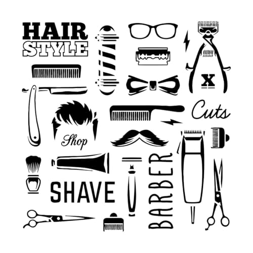 Wandaufkleber mit Friseurwerkzeugen aus Vinyl, Motiv: Frisur, Rasur, Schnitte, Wandaufkleber, Dekor, Wohnzimmer, Schönheitssalon, Raumdekoration, klein – 30x30cm Wandaufkleber mit Friseurwerkzeugen aus Vinyl, Motiv: Frisur, Rasur, Schnitte, Wandaufkleber, Dekor, Wohnzimmer, Schönheitssalon, Raumdekoration, klein – 30x30cm von LZHOUTING