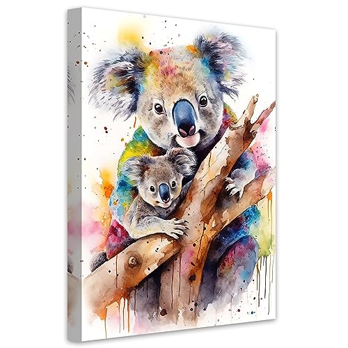 LZIMU Aquarell Koalas Bild auf Leinwand Mutter Koala und Baby Koala auf Baum Leinwand Bild niedliche Tiere Kunstwerk Wanddekoration Gerahmt (2, 28.00x35.00cms) von LZIMU