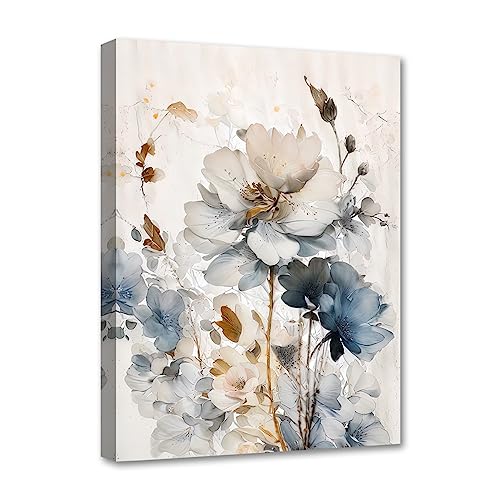 LZIMU Blumen Leinwand Kunstdrucke abstrakte Blumenmalerei elegante Blumenbilder Wanddekoration indigoblaue Blumenkunstwerke für Heimdekoration (Blumen-1,(40.00 x 60.00 cms)) von LZIMU