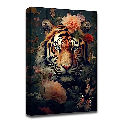LZIMU Dschungel Safari Tier Poster Tiger Dschungel Wildtier Bild auf Leinwand Blätter Tiere Kunstdrucke für Heimdekoration (Tiger,(40.00 x 60.00 cms)) von LZIMU