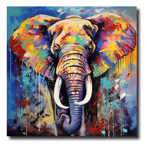 LZIMU Elefanten Leinwand Bilder bunte Elefanten Poster Drucke abstrakte Waldtiergemälde für Kinderzimmer Kinderzimmer Dekor Gerahmt (Bild-4, (30.00 x 30.00 cms)) von LZIMU