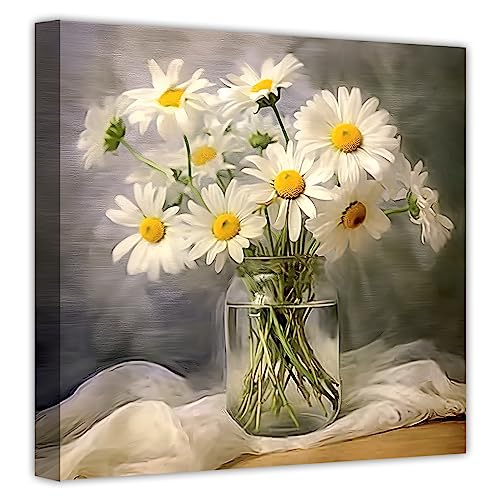 LZIMU Gänseblümchen Blumen Leinwand Kunstdrucke Badezimmer Bild Wanddekoration Pflanze Blumen Gänseblümchen Malerei Blumen in der Flasche Poster (A,40.00 x 40.00 cms) von LZIMU