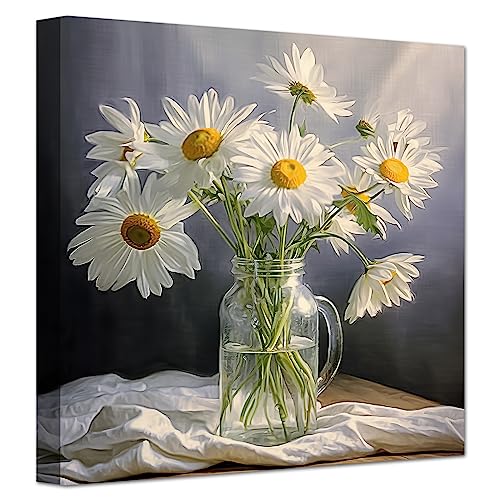 LZIMU Gänseblümchen Blumen Leinwand Kunstdrucke Badezimmer Bild Wanddekoration Pflanze Blumen Gänseblümchen Malerei Blumen in der Flasche Poster (B,40.00 x 40.00 cms) von LZIMU