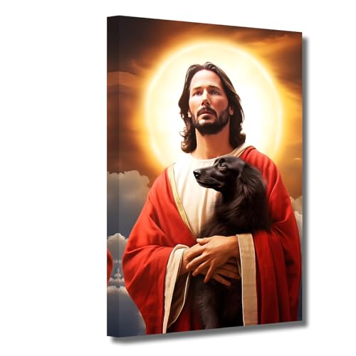 LZIMU Jesus Bild auf Leinwand Jesus hält Hund Leinwand Bild Gott Poster katholisches Kunstwerk für spirituelle Zimmer Schlafzimmer Wanddekoration Gerahmt (1, 40.00x60.00cms) von LZIMU