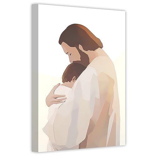 LZIMU Jesus Bild auf Leinwand christlicher Jesus hält Kind Leinwandbild Gott Porträt Aquarell Kunstwerk für spirituellen Gebetsraum Gerahmt (1, 30.00x45.00cms) von LZIMU