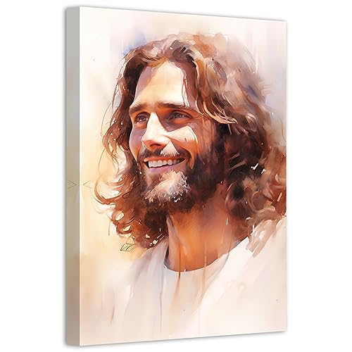 LZIMU Jesus Bild auf Leinwand christliches Gott Porträt Leinwand Bild Aquarell Kunstwerk für spirituelles Gebet Zimmer Schlafzimmer Gerahmt (2, 30.00x45.00cms) von LZIMU