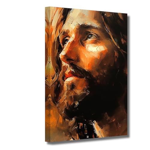 LZIMU Jesus Christus Bild auf Leinwand Gottporträt Leinwanddrucke abstraktes christliches Kunstwerk Wanddekoration spirituelle Geschenke Gerahmt (28x35cm) von LZIMU