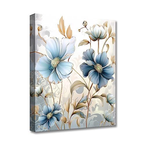 LZIMU Lotusblumen Leinwandbild abstrakte Blumen Kunstdrucke elegante Blumenbilder Wanddekoration indigoblaues Blumengemälde für Heimdekoration (Blumen-2,(40.00 x 60.00 cms)) von LZIMU