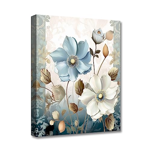 LZIMU Lotusblumen Leinwandbild abstrakte Blumen Kunstdrucke elegante Blumenbilder Wanddekoration indigoblaues Blumengemälde für Heimdekoration (Blumen-3,(28.00 x 35.00 cms)) von LZIMU