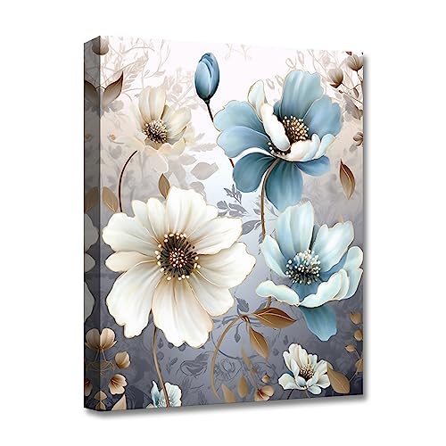 LZIMU Lotusblumen Leinwandbild abstrakte Blumen Kunstdrucke elegante Blumenbilder Wanddekoration indigoblaues Blumengemälde für Heimdekoration (Blumen-4,(40.00 x 60.00 cms)) von LZIMU