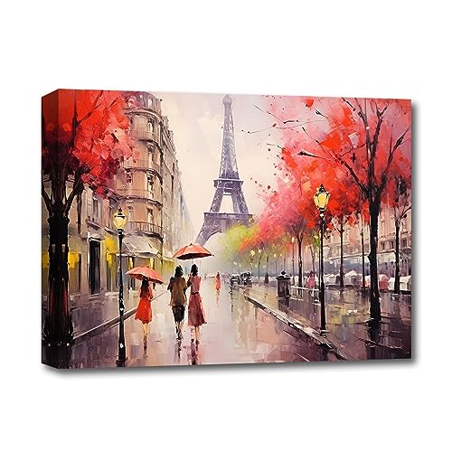 LZIMU Paris Effiel Tower Leinwand Wanddrucke schwarz weißes und rotes Paar mit Regenschirm auf einem schicken Pariser Straßenszenerien Wandbild (C, 50.00 x 75.00 cms) von LZIMU