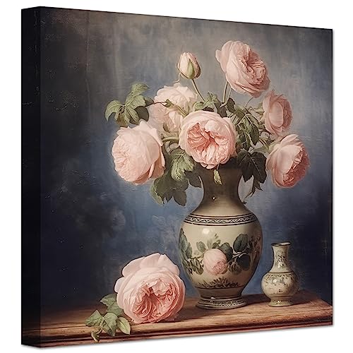 LZIMU Pfingstrosen Leinwand Kunstdrucke rosa Blumenbild Vintage botanische Blume Badezimmer Wanddekoration für Schlafzimmer Küche Wohnzimmer (C,50.00 x 50.00 cms) von LZIMU