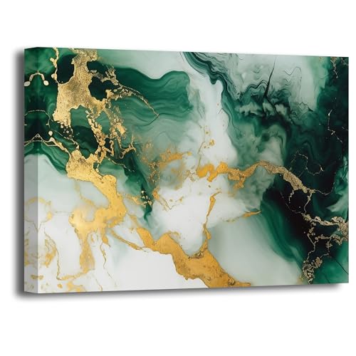 LZIMU Smaragdgrünes Bild auf Leinwand abstraktes Grün und Gold Leinwandbild luxuriöse Textur Marmorbild moderne Wanddekoration Gerahmt (40x60cm) von LZIMU