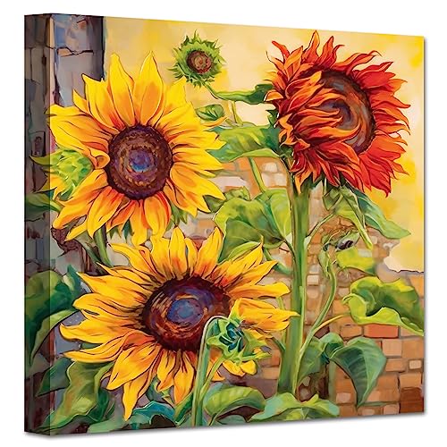 LZIMU Sonnenblumen Leinwand Kunstdrucke gelbe Pflanze Blumengemälde abstraktes Blumenbild für Badezimmer Küche Dekor (D,40.00 x 40.00 cms) von LZIMU