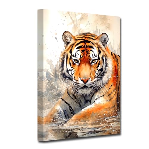 LZIMU Tiger Bild Wanddekoration Aquarell Tier Wandbild Tiger Porträtbild abstraktes Tier Poster Wildtier Kunstdrucke Wanddekoration (A, 30.00 x 45.00 cms) von LZIMU