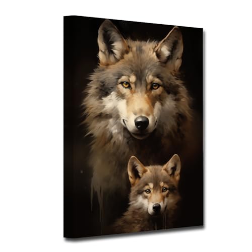 LZIMU Wolf Leinwand Wanddrucke Wolf Mutter und Baby Tierbild Wildtier Poster Tiere Familien Wanddekoration für Zuhause und Büro (C, 40.00 x 60.00 cms) von LZIMU