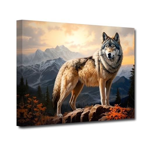 LZIMU Wolf Wandbild Wolf im Berg Leinwand Kunstdrucke Wald Sonnenaufgang Tierbild abstrakte Tiere Poster für Heimdekoration (B, 40.00 x 60.00 cms) von LZIMU