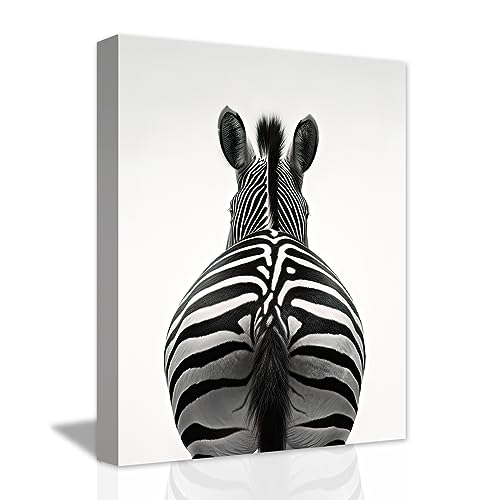 LZIMU Zebra Badezimmer Leinwand Kunstdrucke lustiges Zebra Hintern Wandbild schwarz weiße Tiere Poster für Babyzimmer Badezimmer Dekoration (Zebra, 28.00 x 35.00 cms) von LZIMU