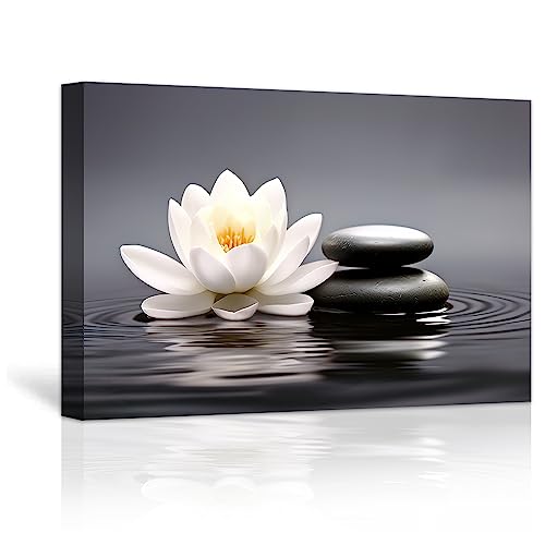 LZIMU Zen Bild auf Leinwand Lotusblumen Steine auf Wasser Bilder Leinwand Badezimmer Spa Kunstwerk für Yoga Meditationsraum spirituelle Geschenke (2, 40.00x60.00cms) von LZIMU