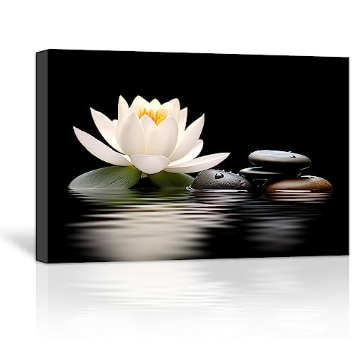 LZIMU Zen Bild auf Leinwand Lotusblumen Steine auf Wasser Bilder Leinwand Badezimmer Spa Kunstwerk für Yoga Meditationsraum spirituelle Geschenke (3, 40.00x60.00cms) von LZIMU