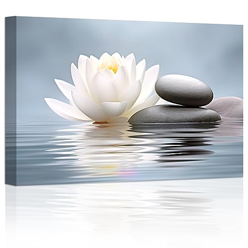 LZIMU Zen Bild auf Leinwand Lotusblumen Steine auf dem Wasser Seerosen Leinwandbild Spa Kunstwerk für Yoga Studio Meditation spiritueller Raum Gerahmt (1, 40.00x60.00cms) von LZIMU