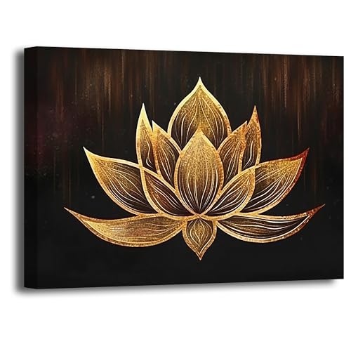 LZIMU Zen Bild auf Leinwand Schwarz und Gold Lotusblumen Blütenbilder abstraktes Blumen Leinwandbild für Spa Meditationsraum Wanddekoration Gerahmt (40x60cm) von LZIMU