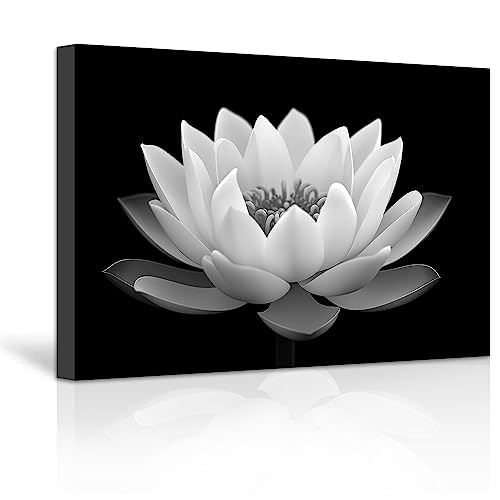 LZIMU Zen Bild auf Leinwand schwarz weißes Lotusblüten Leinwandbild Badezimmer Spa Kunstwerk für Yoga Meditationsraum spirituelle Geschenke (4, 40.00x60.00cms) von LZIMU